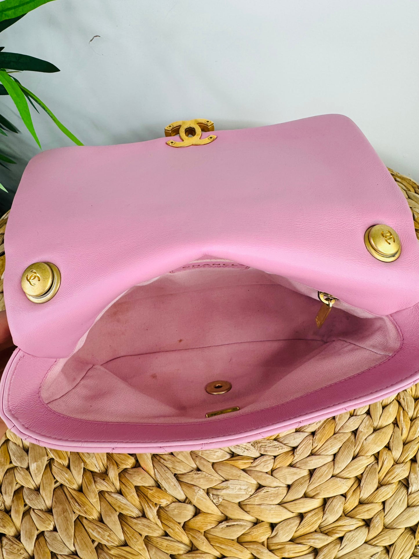 Quilted Leather Lacquered Chain Flap Bag