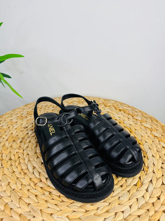 Leather Fisherman Espadrille Sandals - Size 38