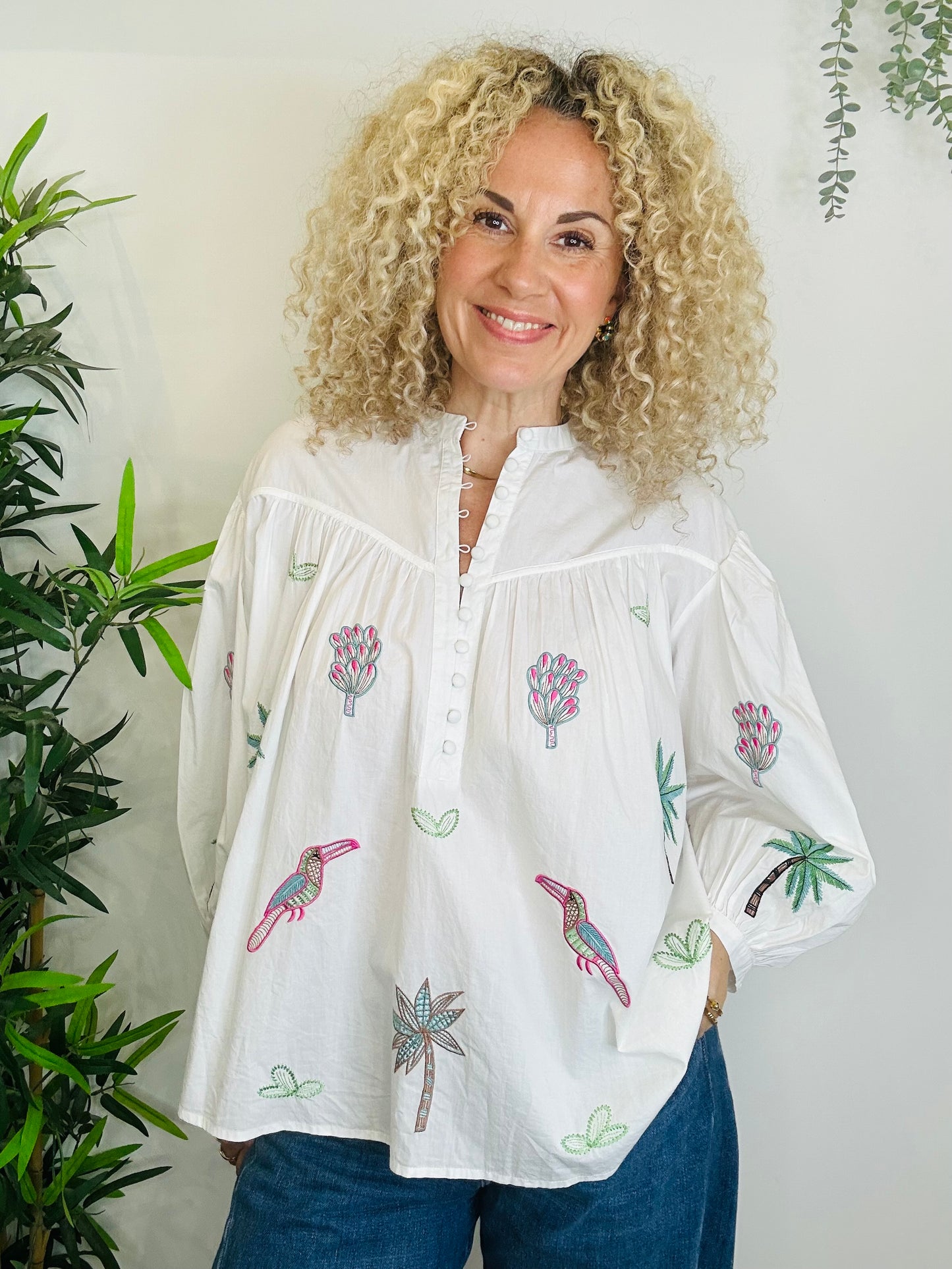 Embroidered Cotton Blouse - Size L