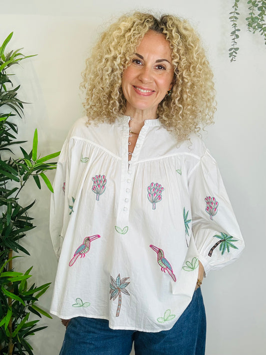 Embroidered Cotton Blouse - Size L