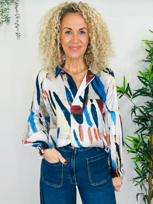 Patterned Silk Blouse - Size 34