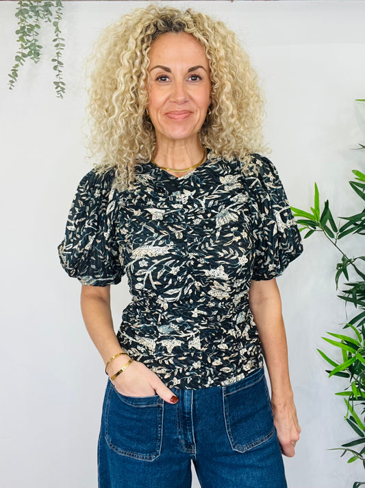 Ruched Floral Blouse - Size 8