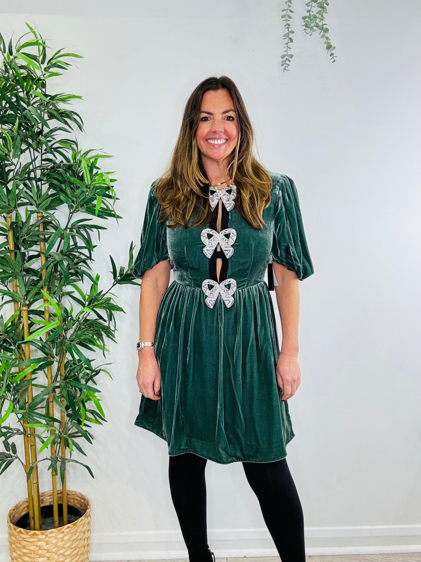 Short Velvet Bow Dress - Size 10