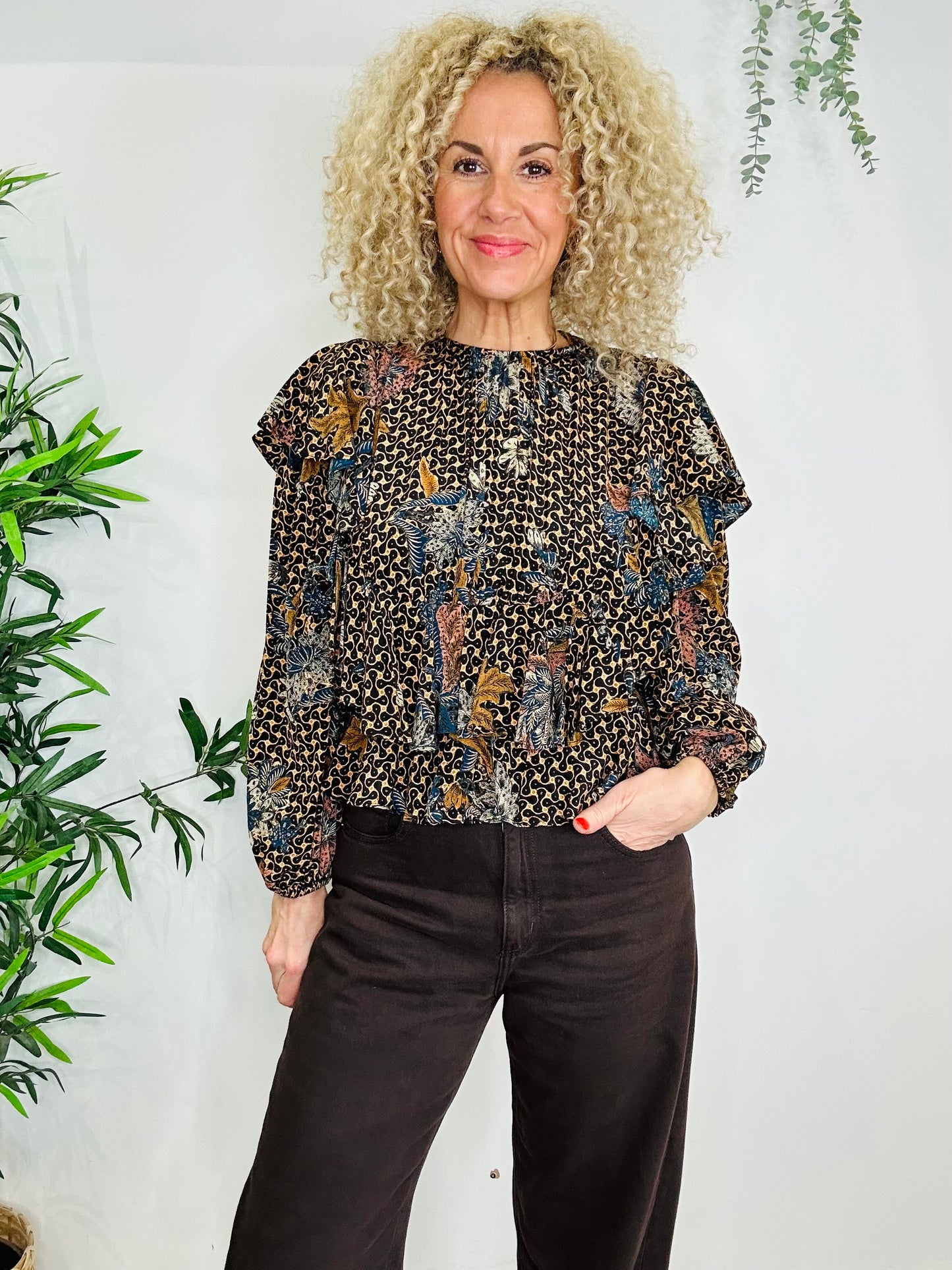Patterned Silk Blouse - Size 8