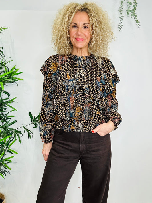 Patterned Silk Blouse - Size 8