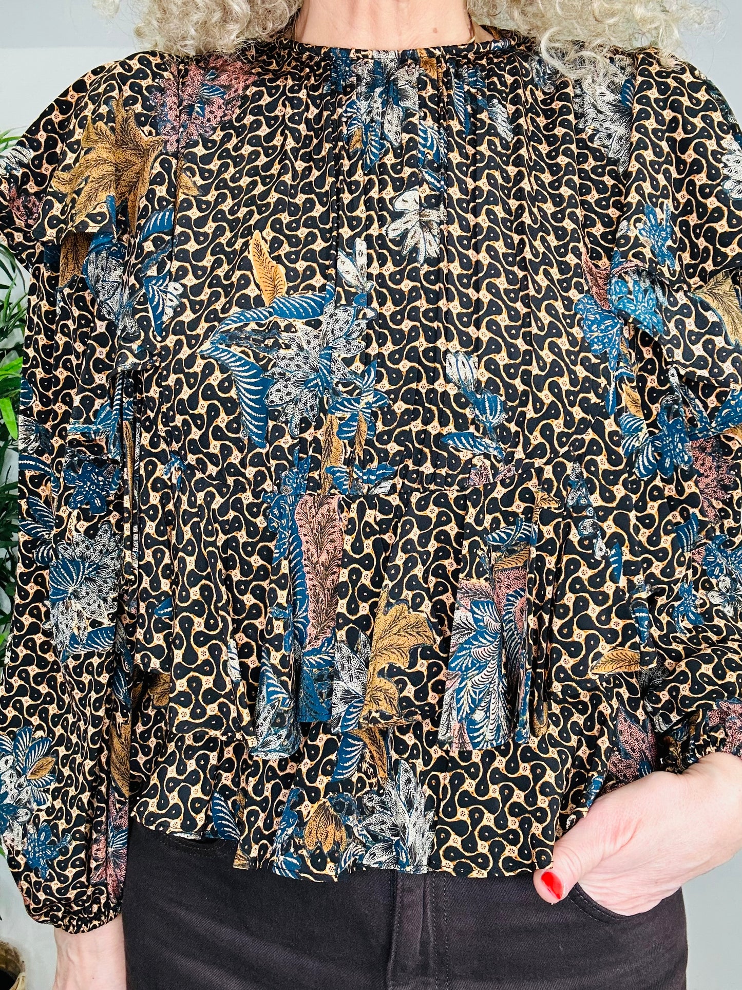 Patterned Silk Blouse - Size 8