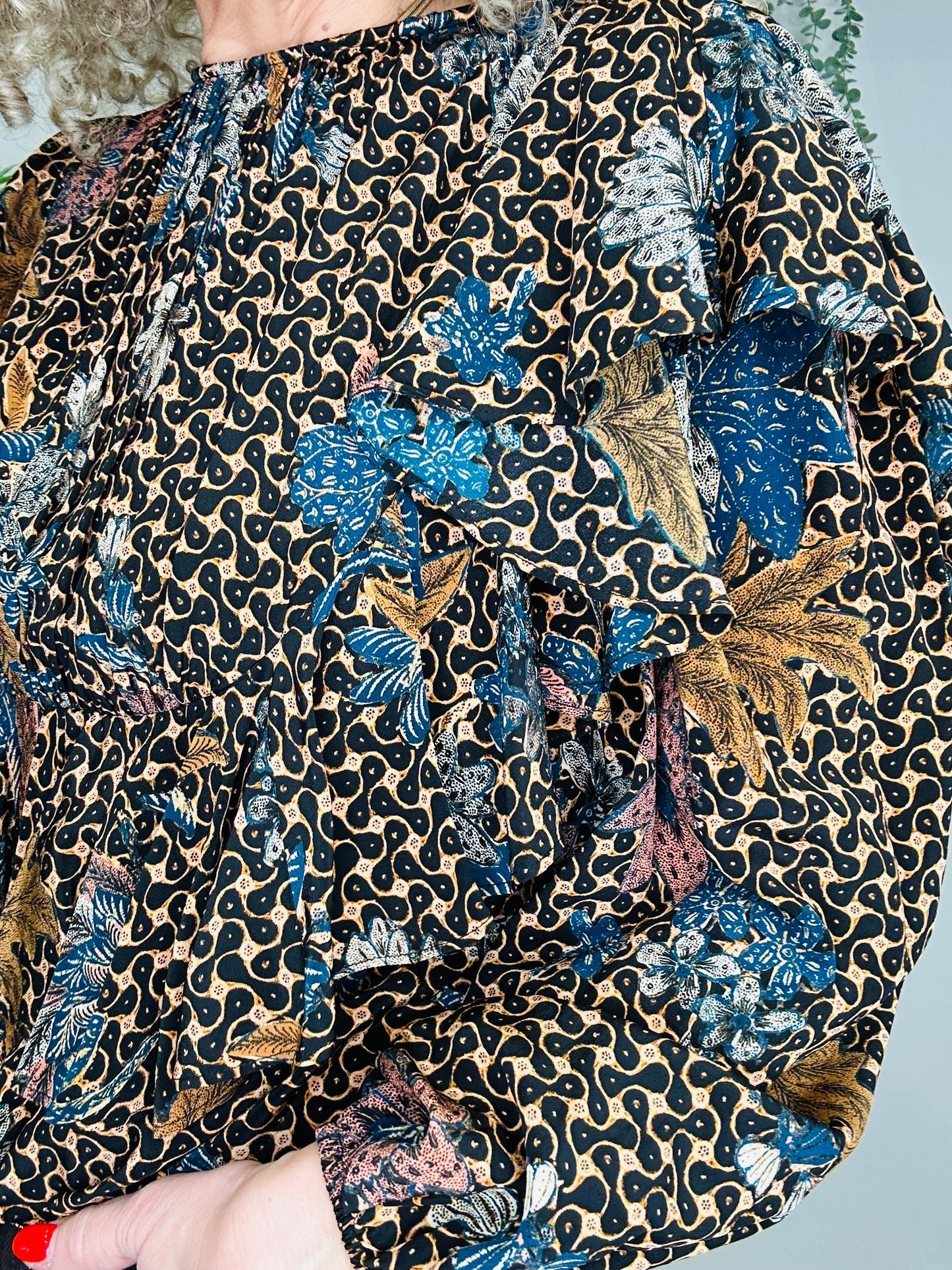 Patterned Silk Blouse - Size 8