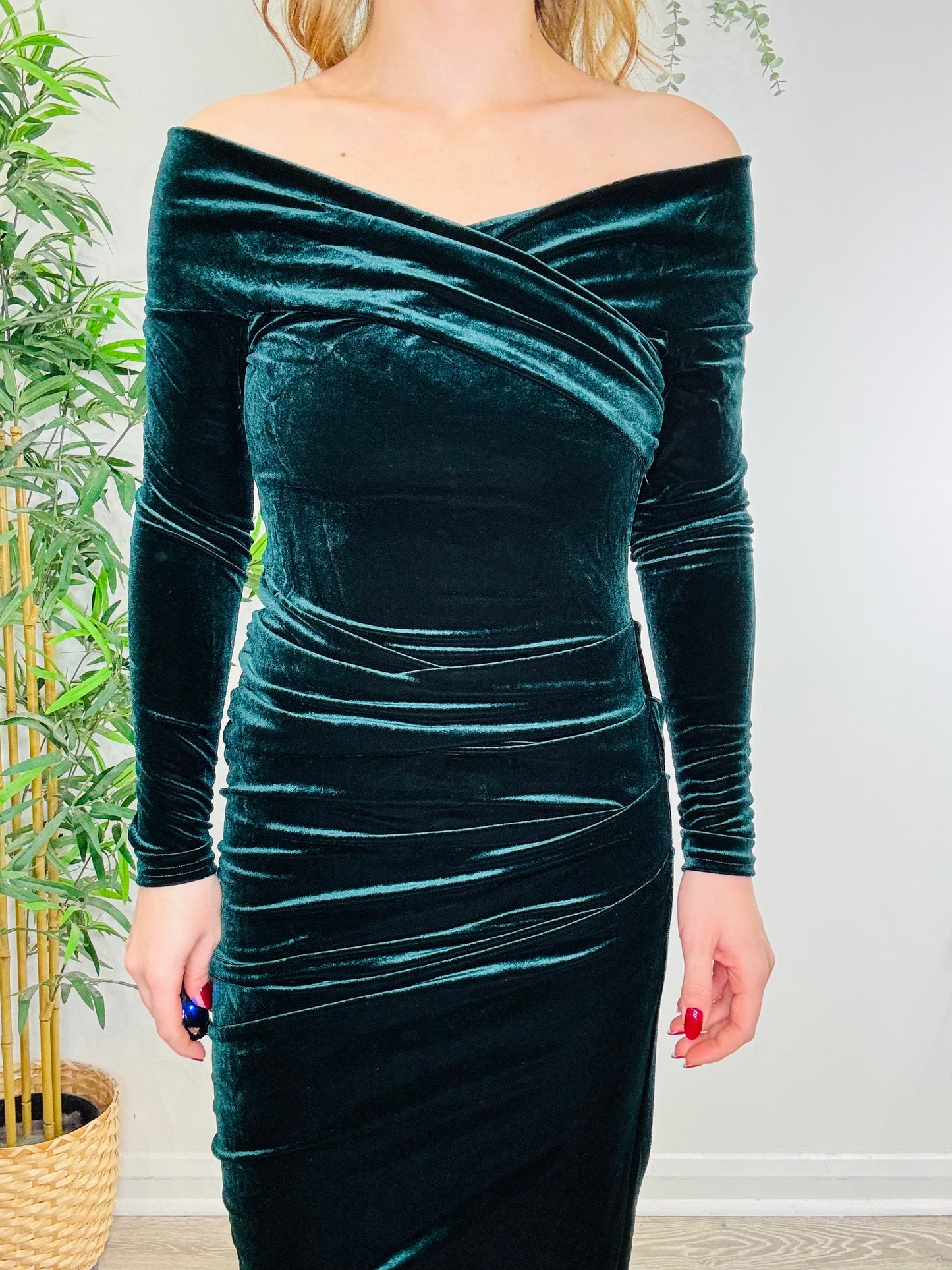 Ruched Velvet Dress - Size 10