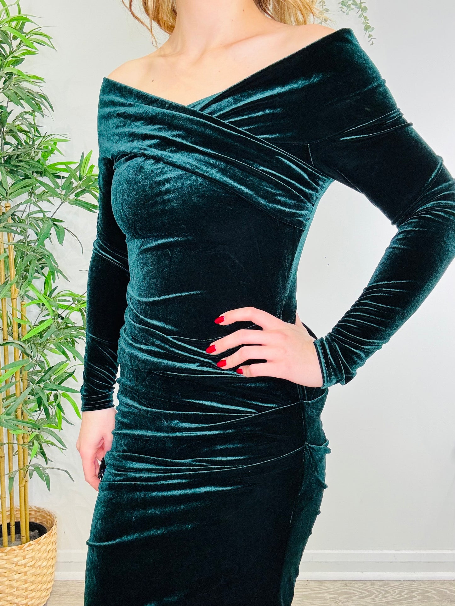 Ruched Velvet Dress - Size 10