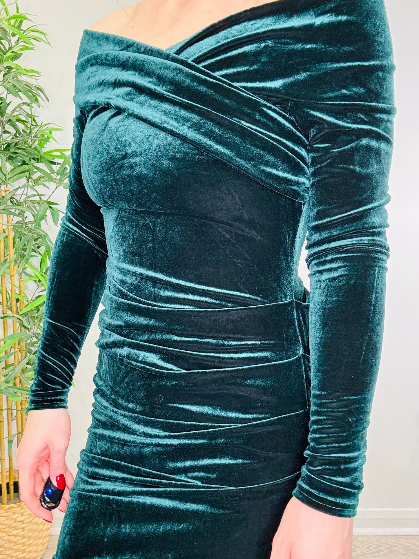 Ruched Velvet Dress - Size 10