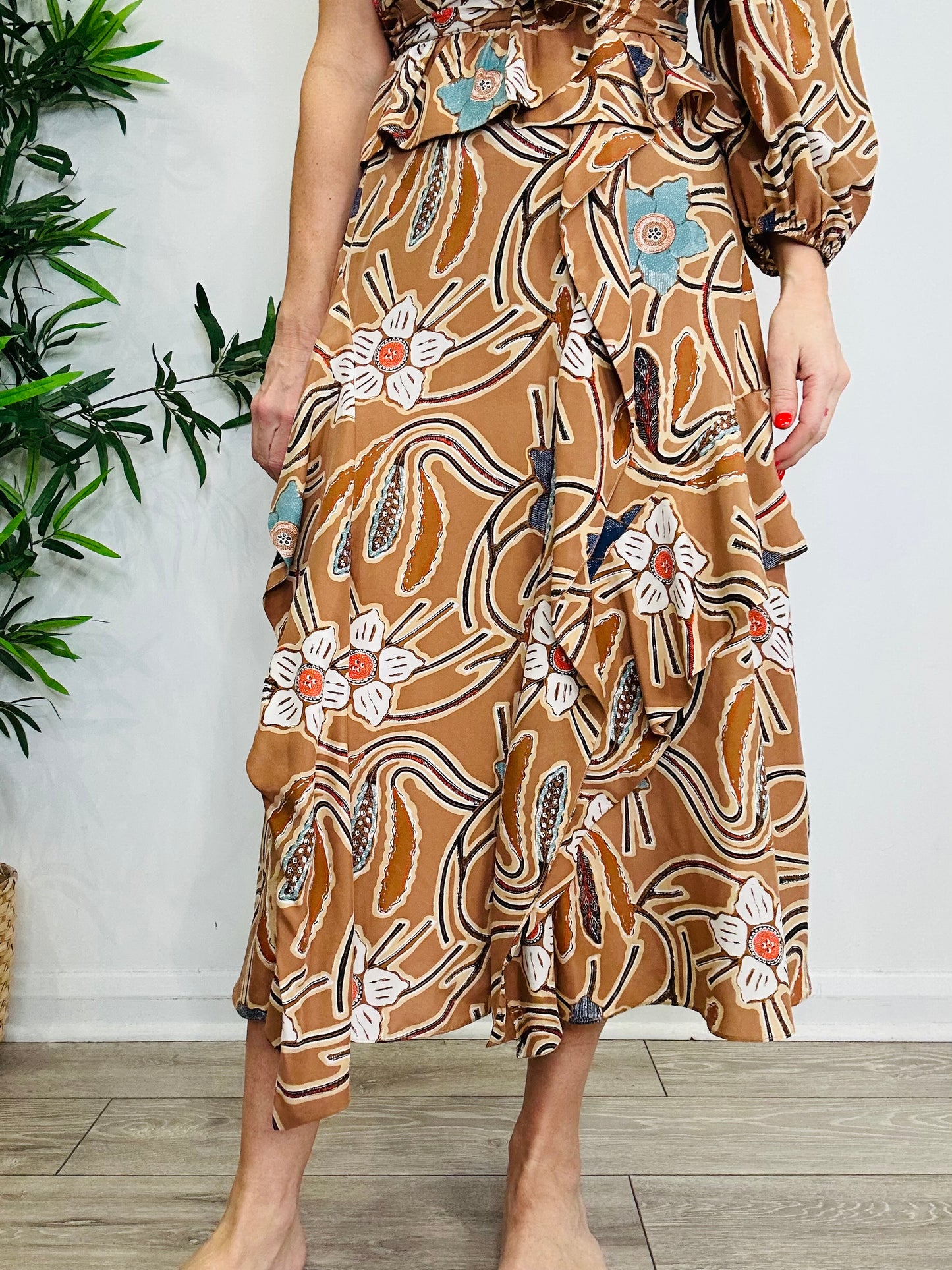 Patterned Silk Dress - Size 8