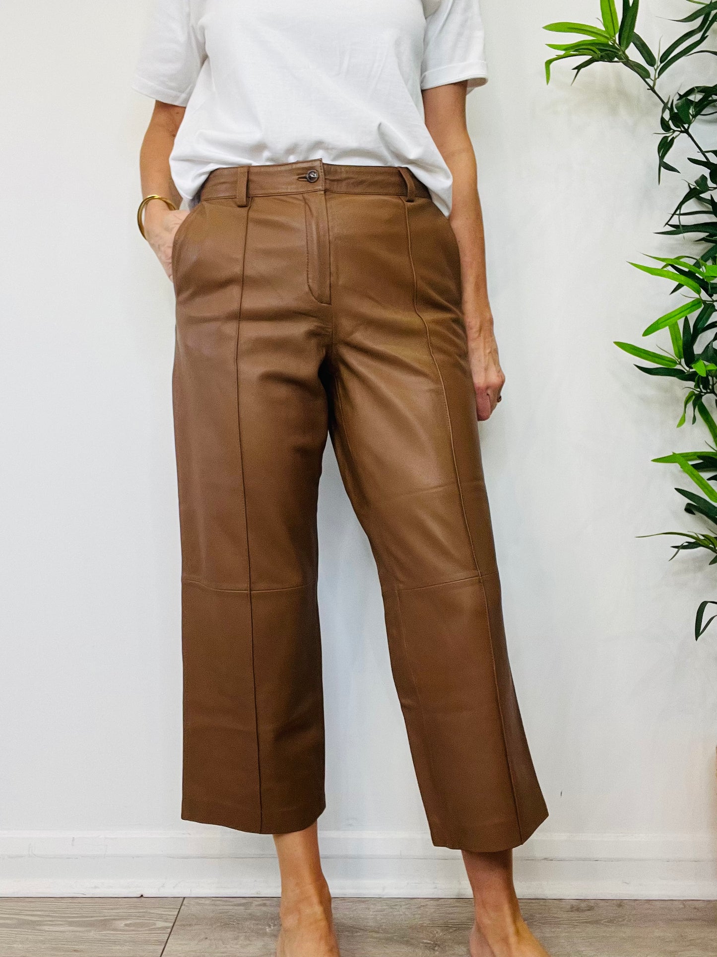 Cropped Leather Trousers - Size 38