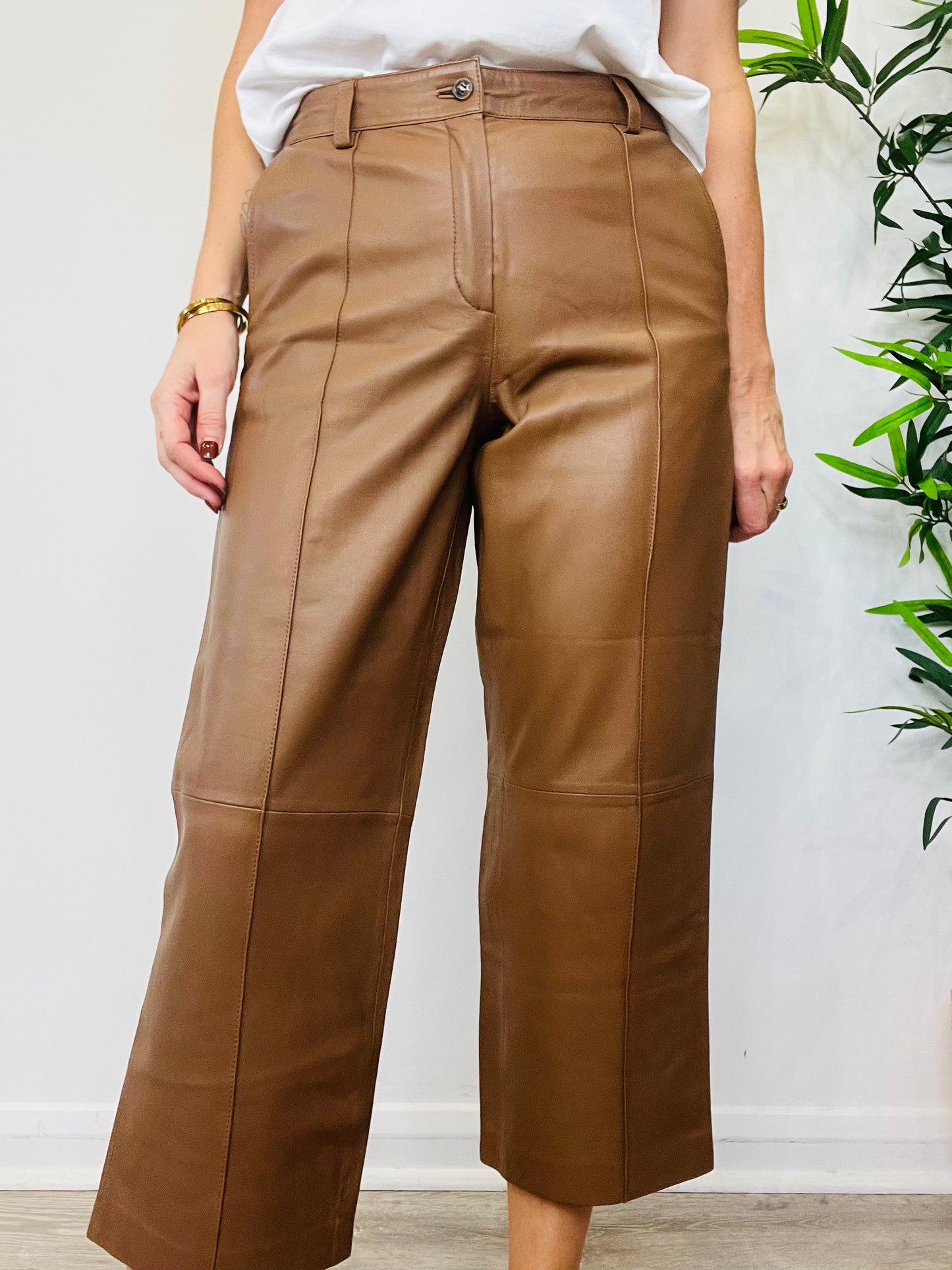 Cropped Leather Trousers - Size 38
