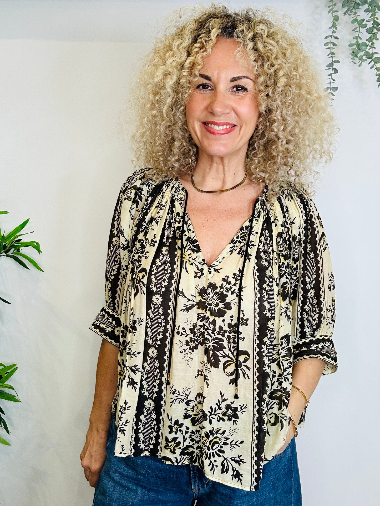 Patterned Cotton Blouse - Size M