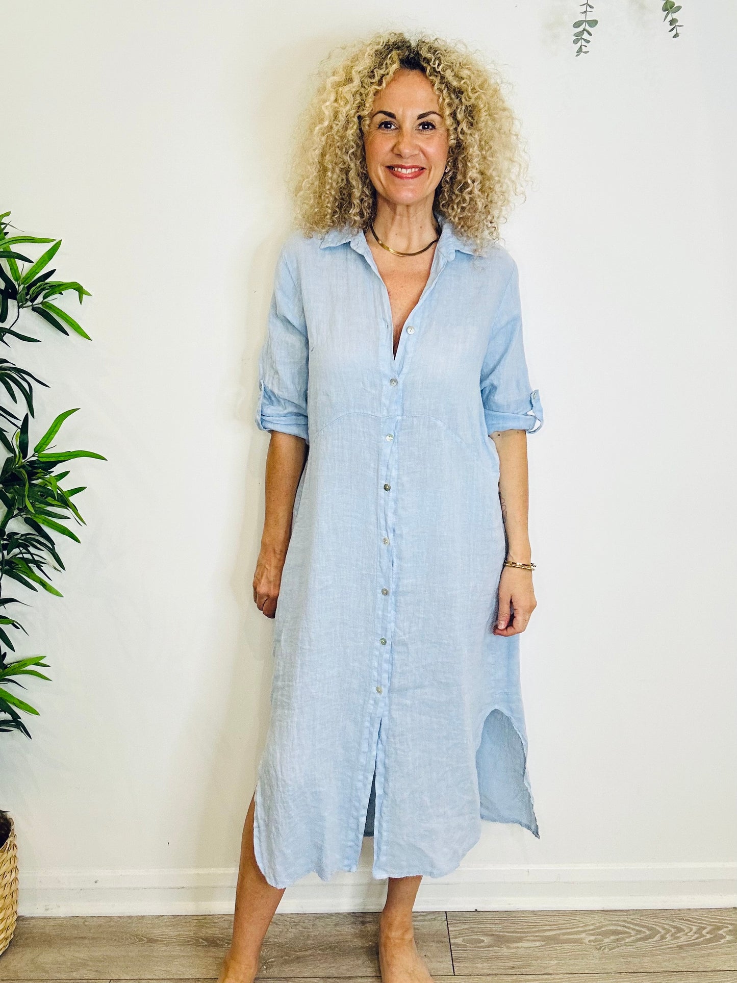 Linen Shirt Dress - O/S