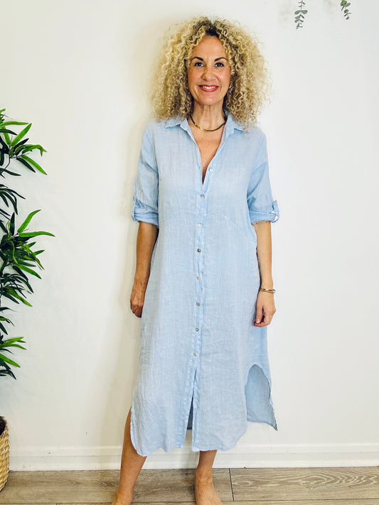 Linen Shirt Dress - O/S