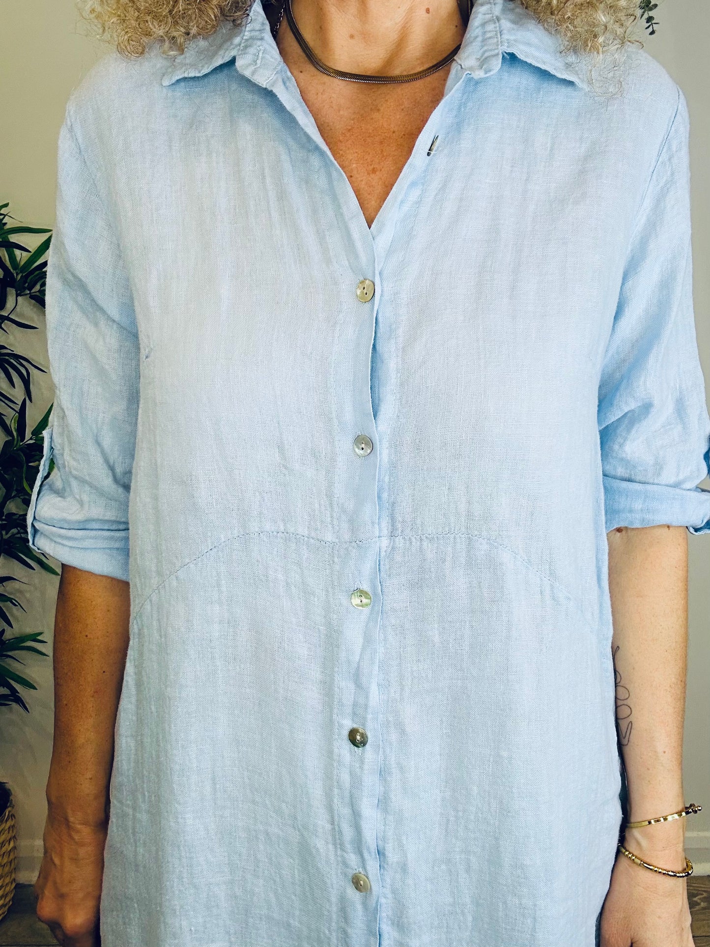 Linen Shirt Dress - O/S
