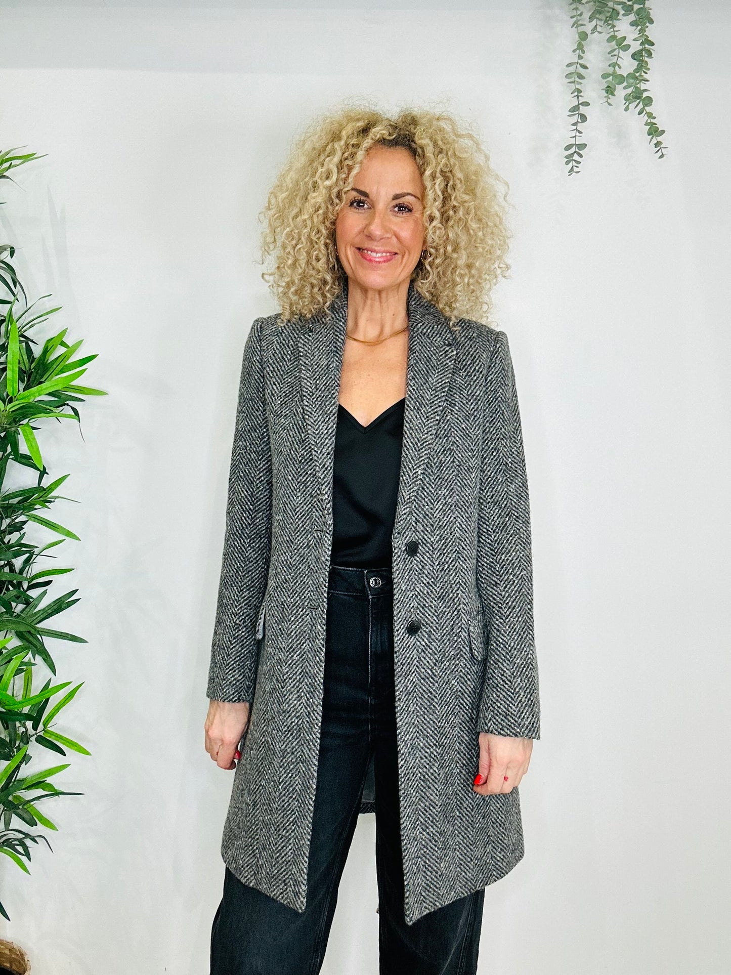 Herringbone Wool Coat - Size 10