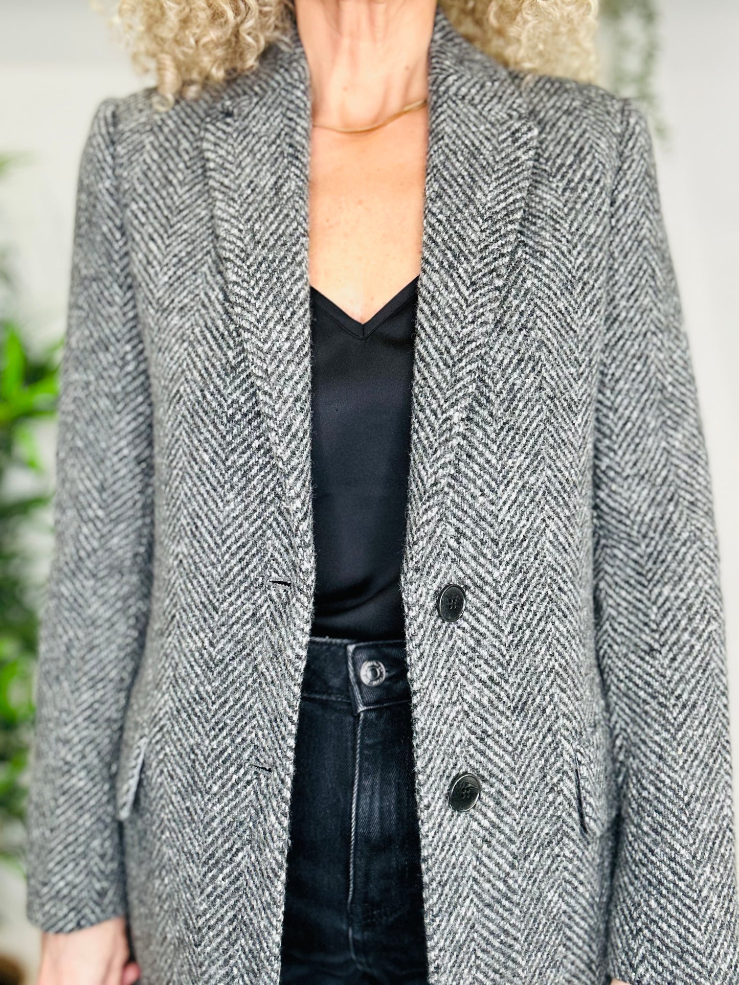 Herringbone Wool Coat - Size 10