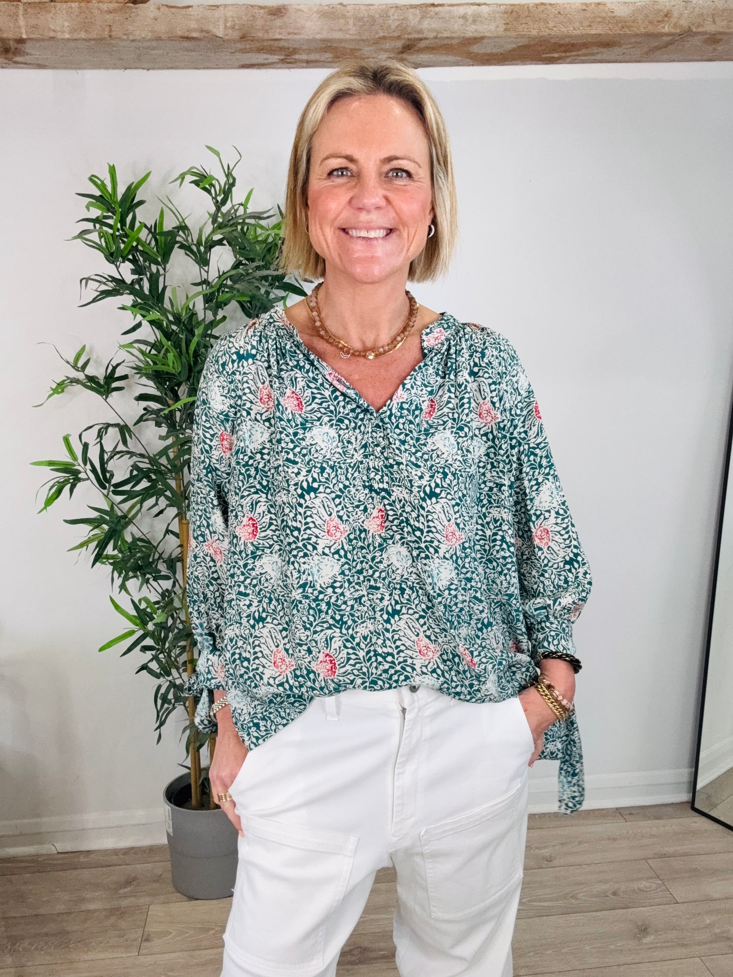 Silk Patterned Blouse - Size XS