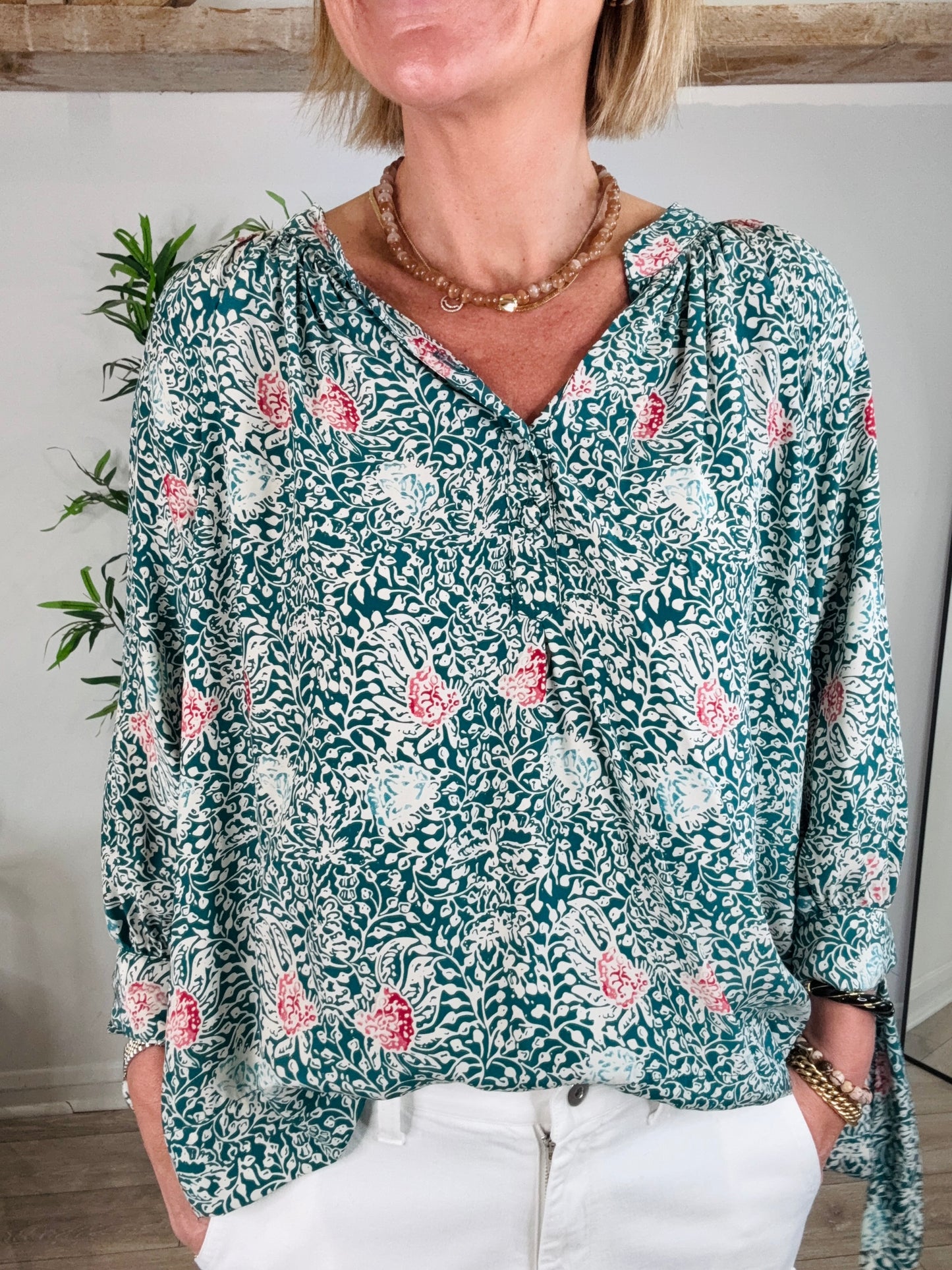 Silk Patterned Blouse - Size XS