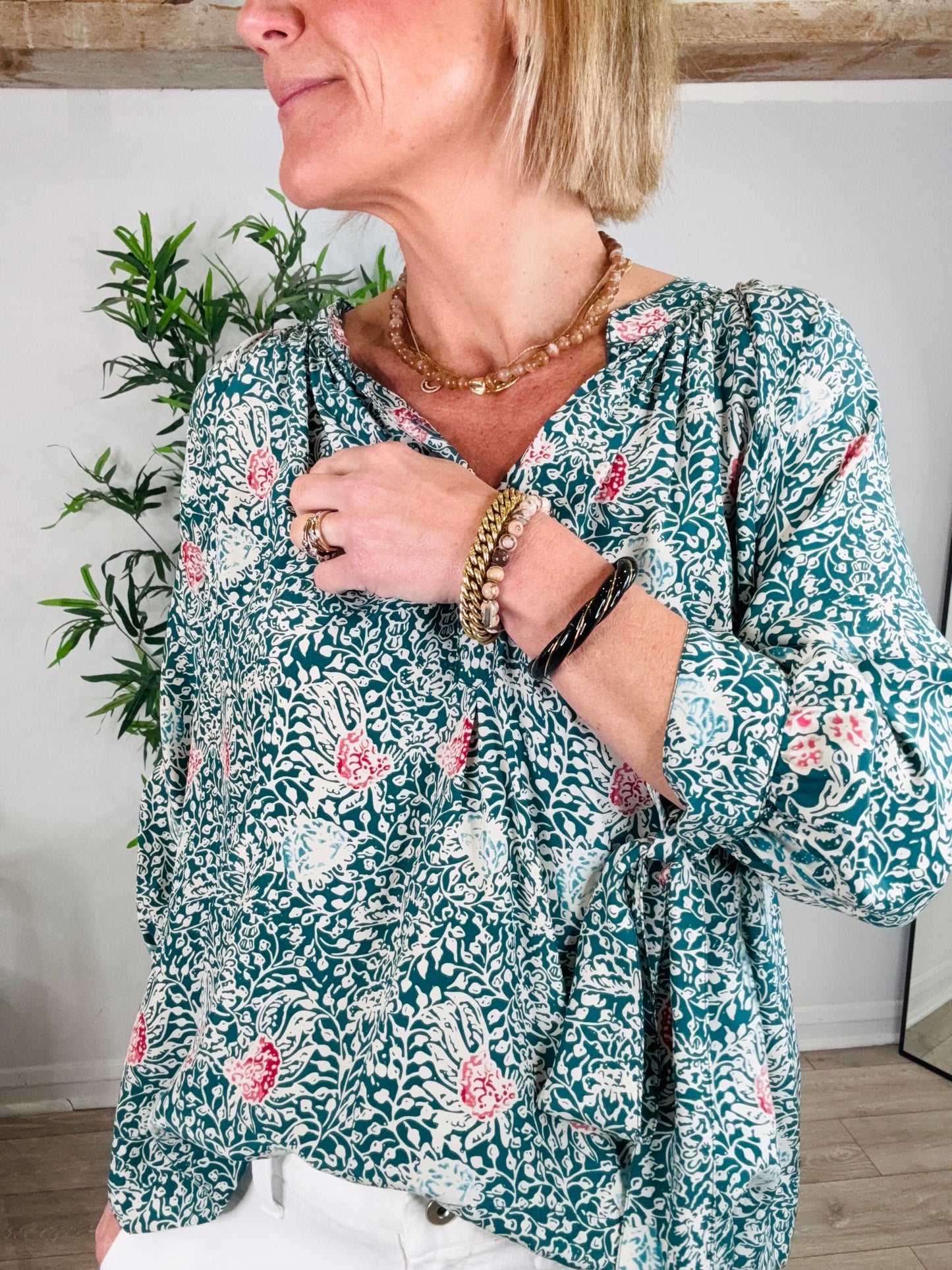 Silk Patterned Blouse - Size XS
