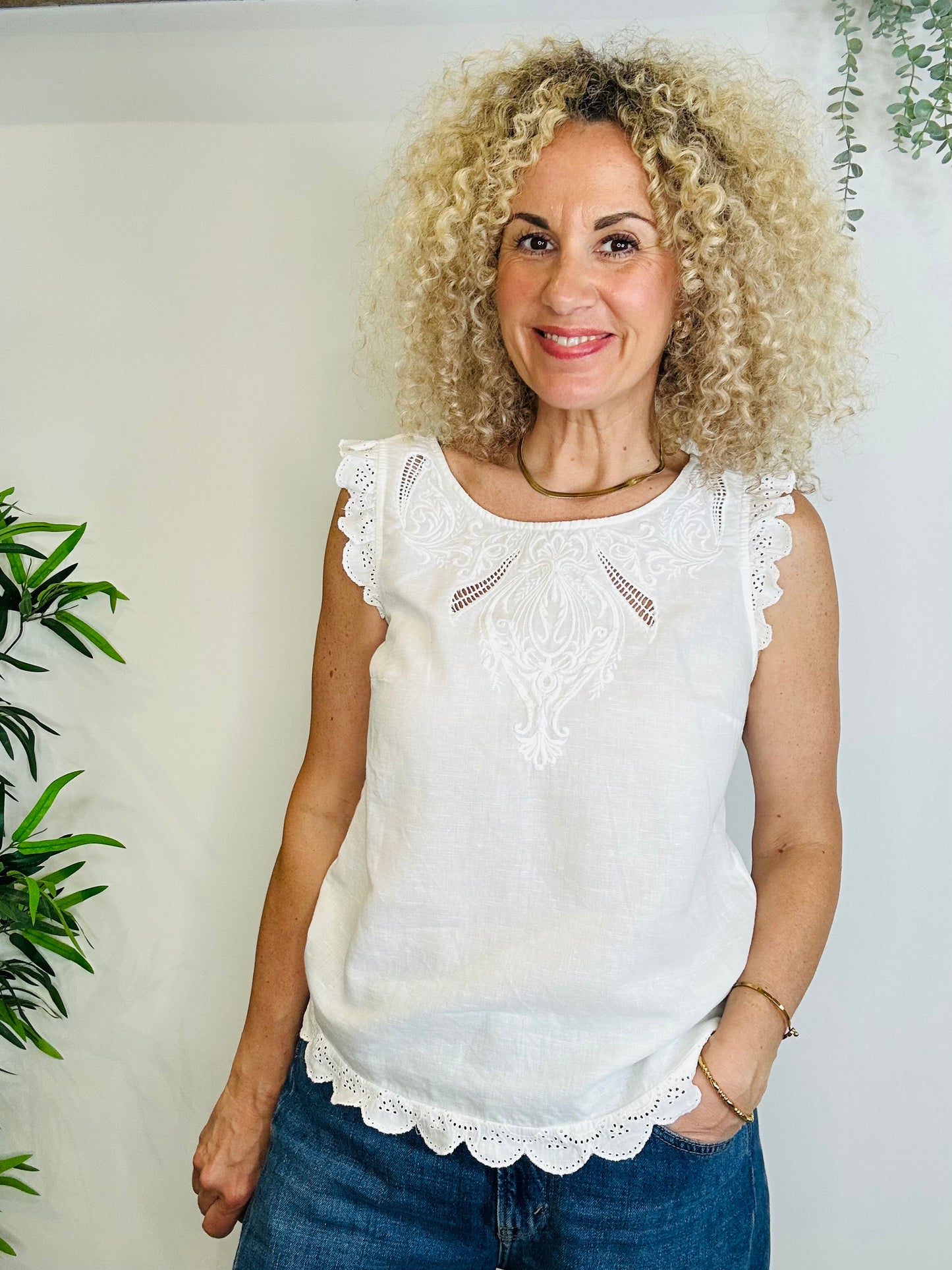 Embroidered Linen Top - Size 40