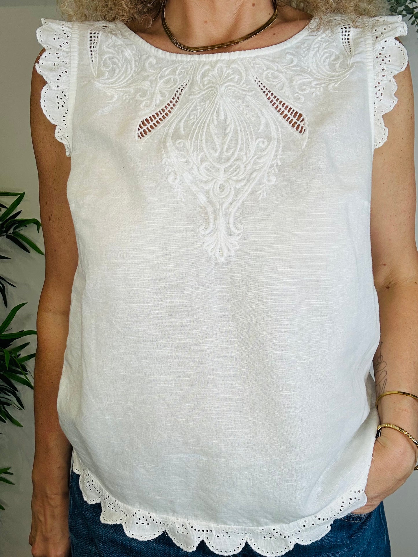 Embroidered Linen Top - Size 40