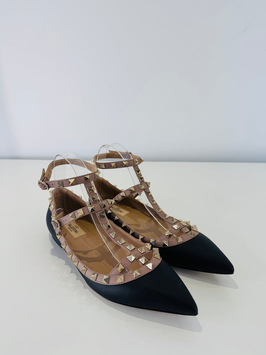Rockstud Leather Flats - Size 39.5