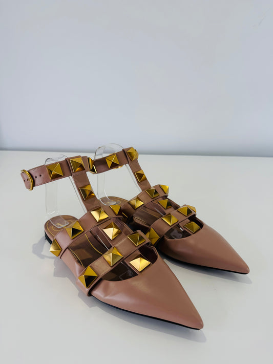 Roman Rockstud Leather Mules - Size 40