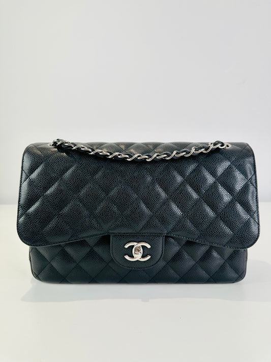 Jumbo Classic Caviar Leather Double Flap Bag