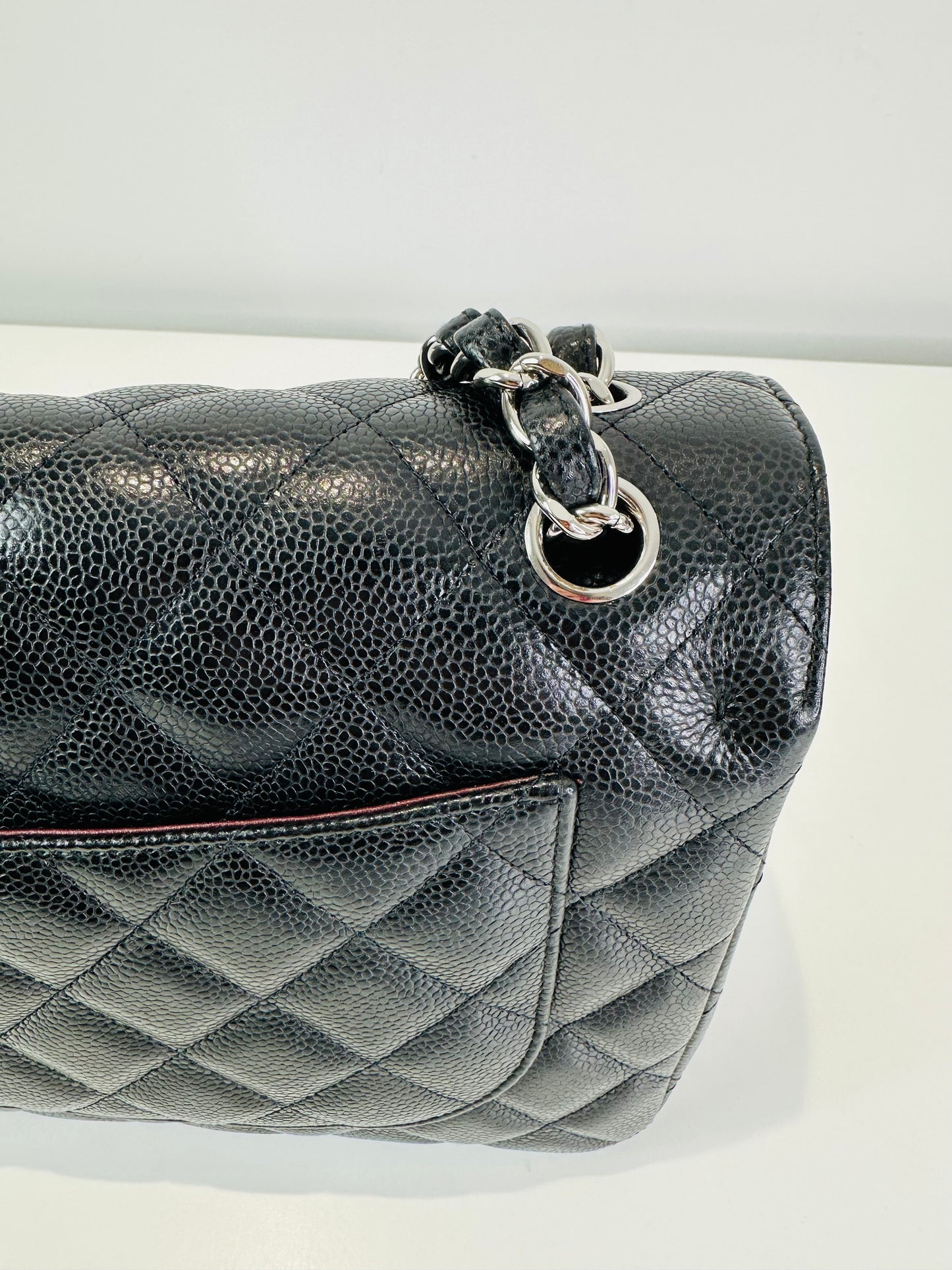 Jumbo Classic Caviar Leather Double Flap Bag