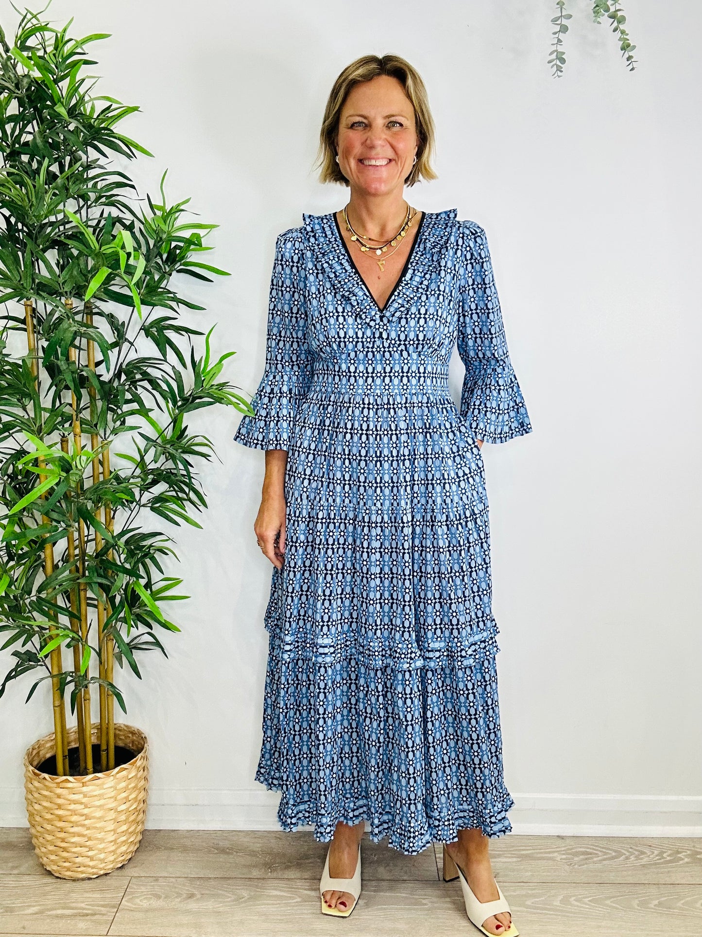 Patterned Tiered Dress - Size 12