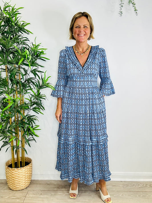 Patterned Tiered Dress - Size 12