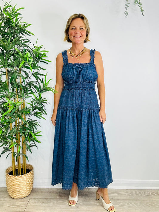 Denim Broderie Dress - Size M