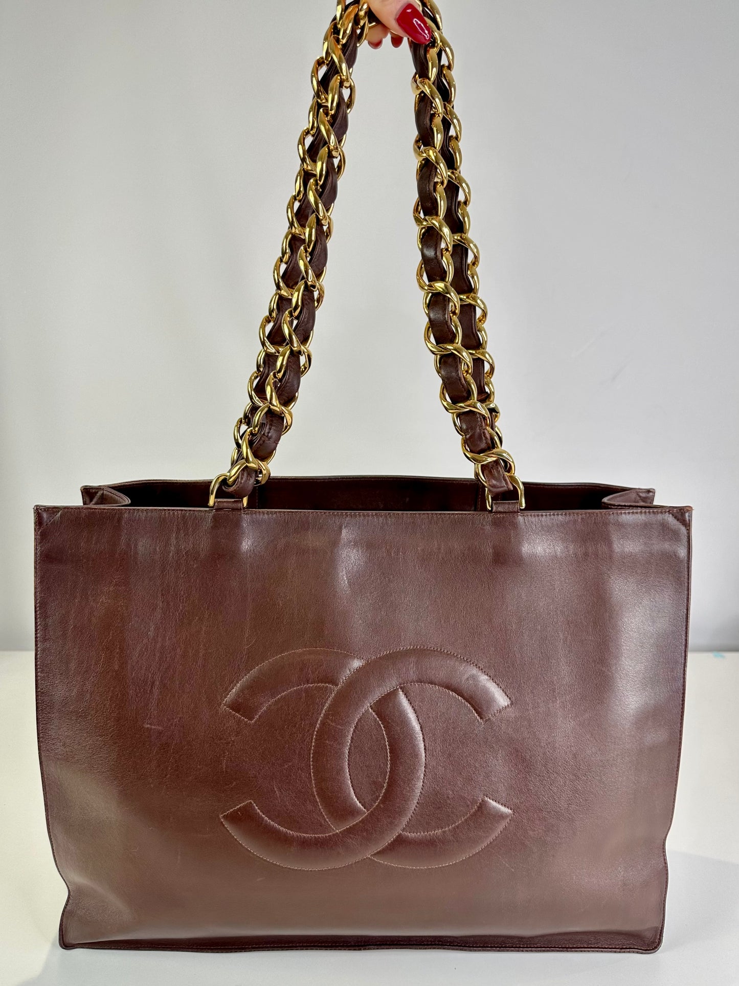 Vintage Leather Chain Strap Shoulder Bag