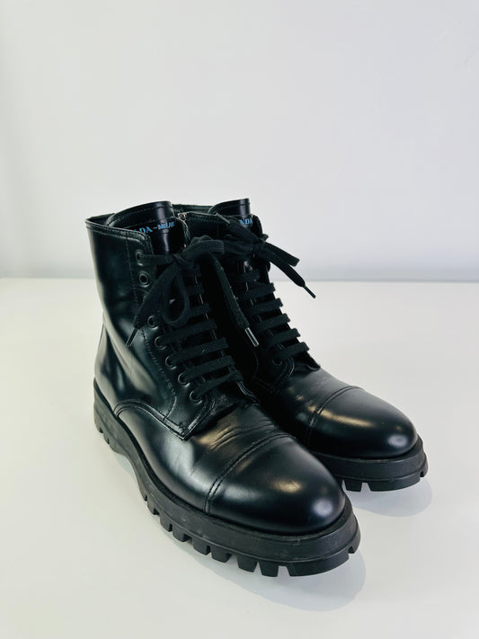 Leather Lace-up Boots - Size 39