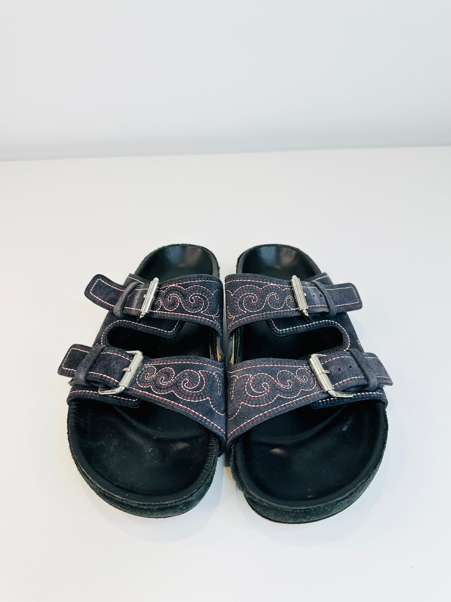 Embroidered Suede Slides - Size 38
