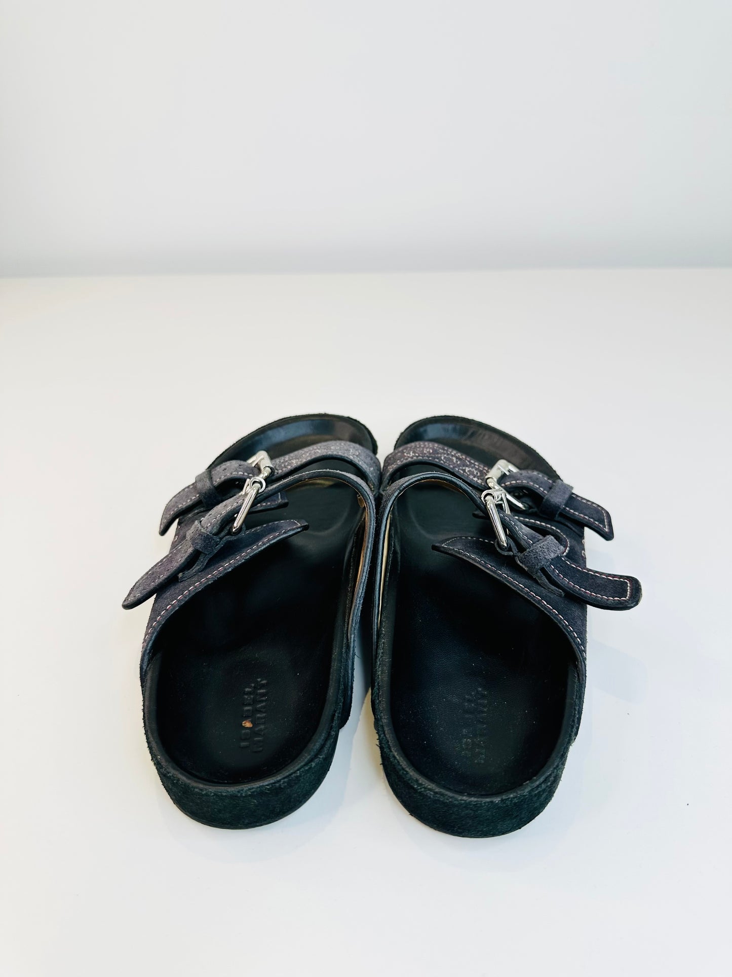 Embroidered Suede Slides - Size 38