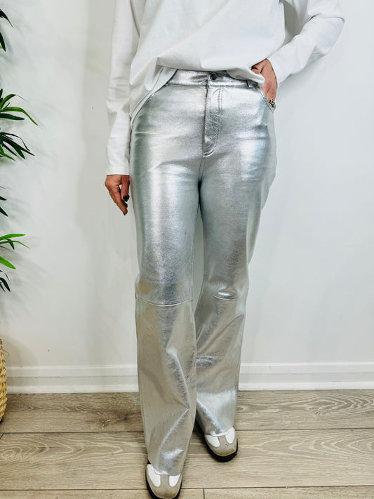 Silver Leather Trousers - Size 40