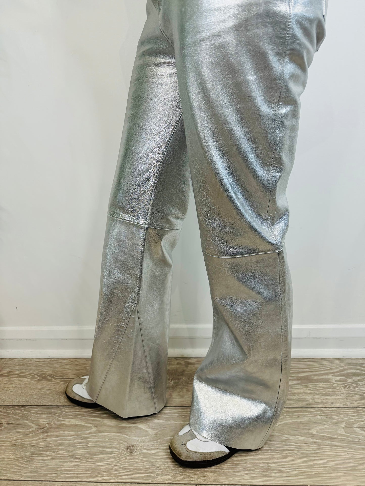 Silver Leather Trousers - Size 40