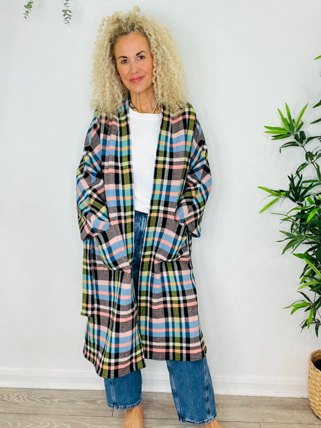 Check Wool Coat - Size XS