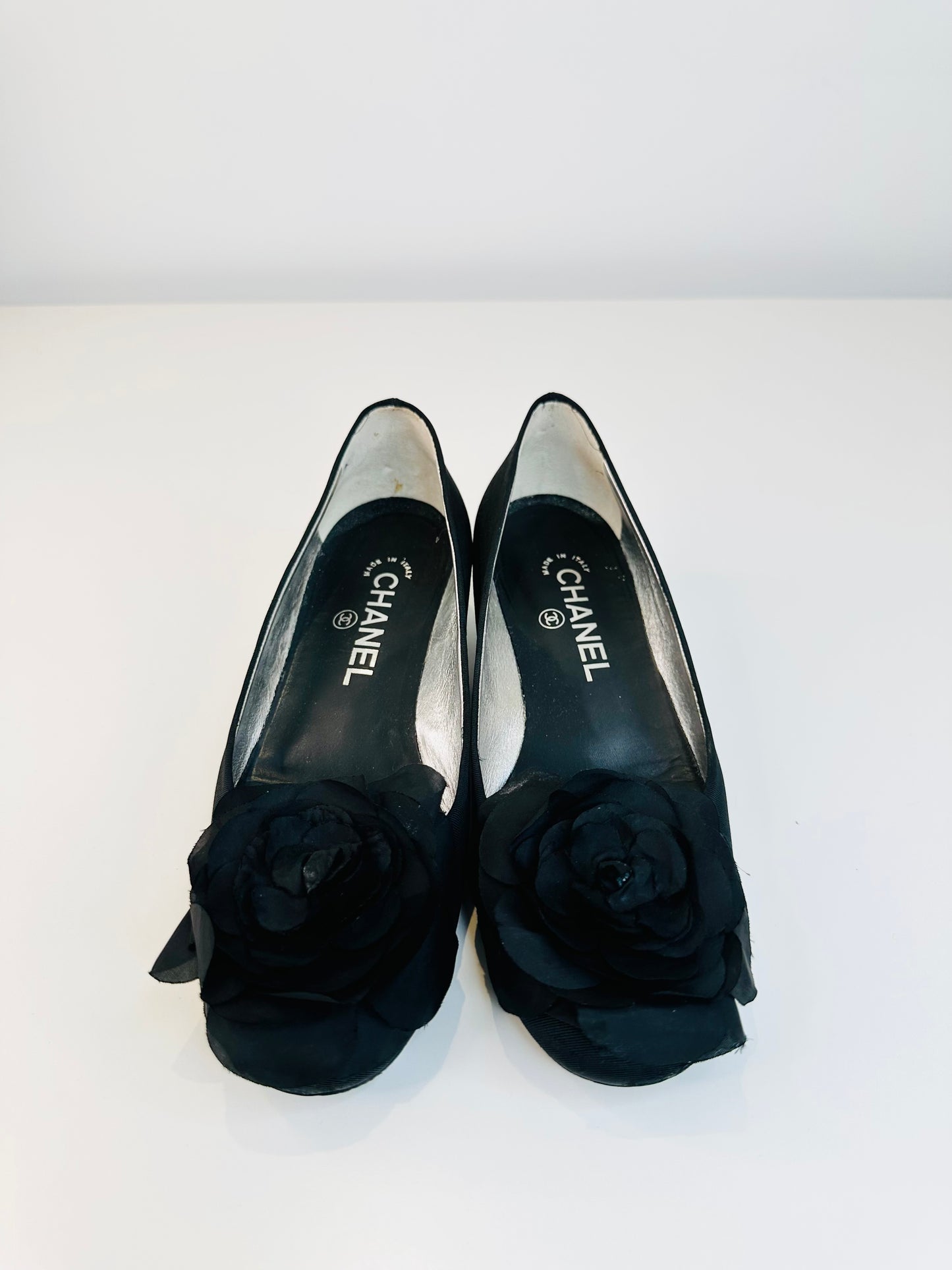 Satin Camellia Pumps - Size 37.5