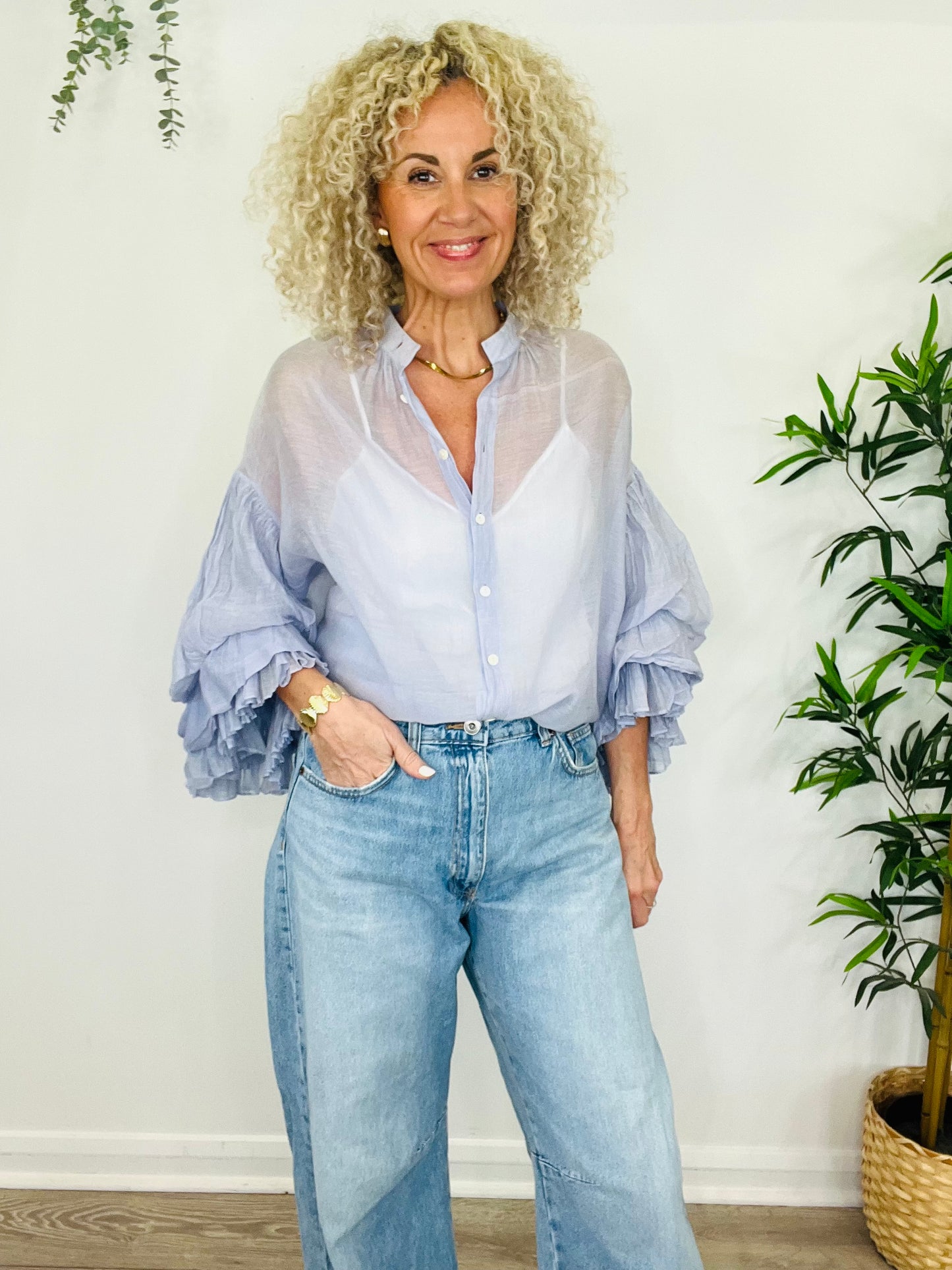Frill Sleeve Shirt - Size S