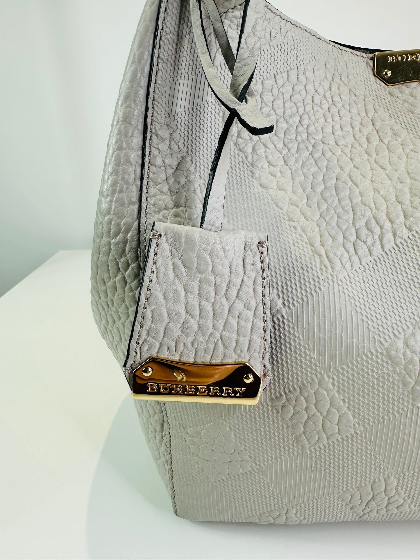 Embossed Check Lather Canterbury Tote Bag