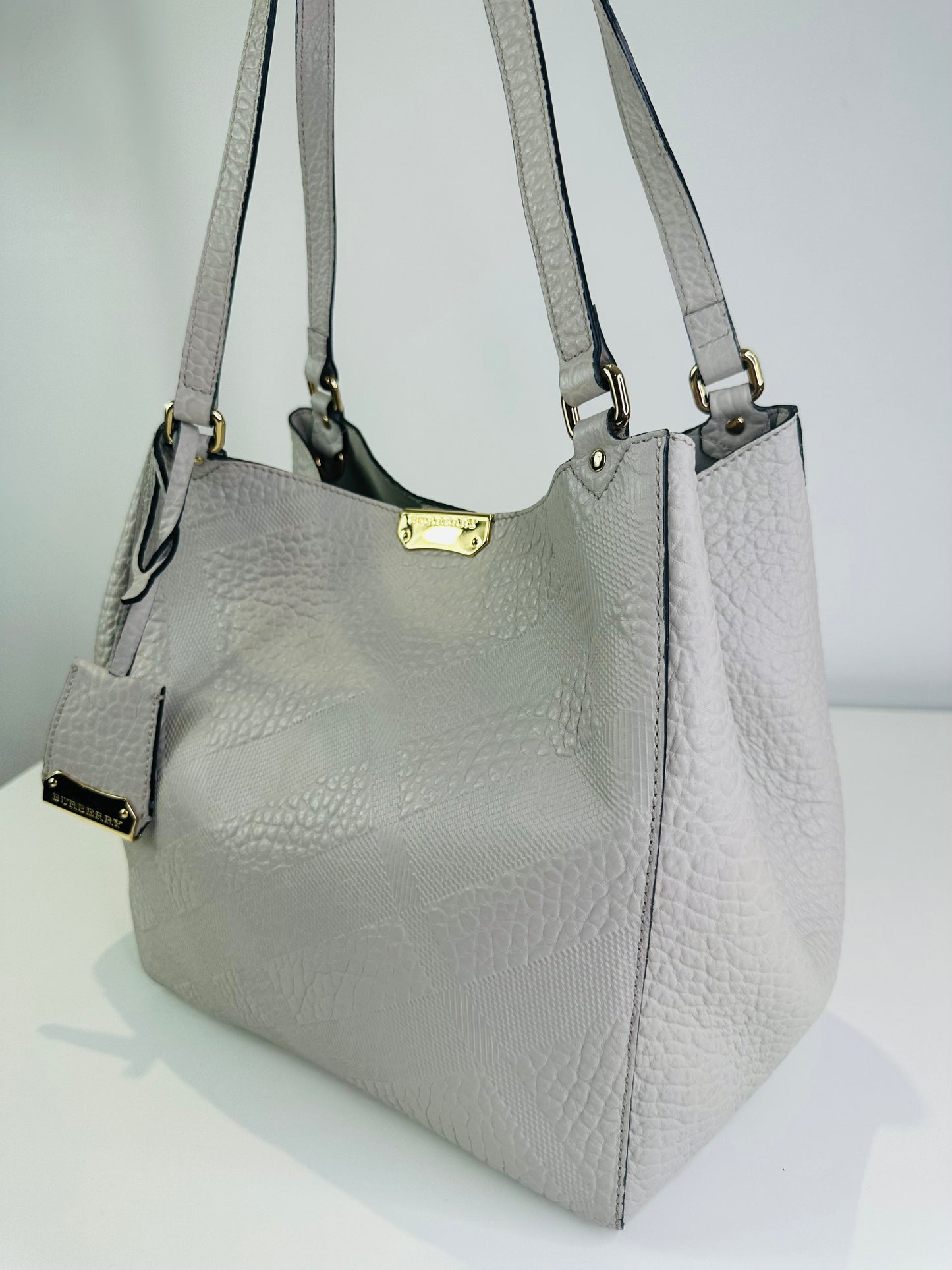 Embossed Check Lather Canterbury Tote Bag