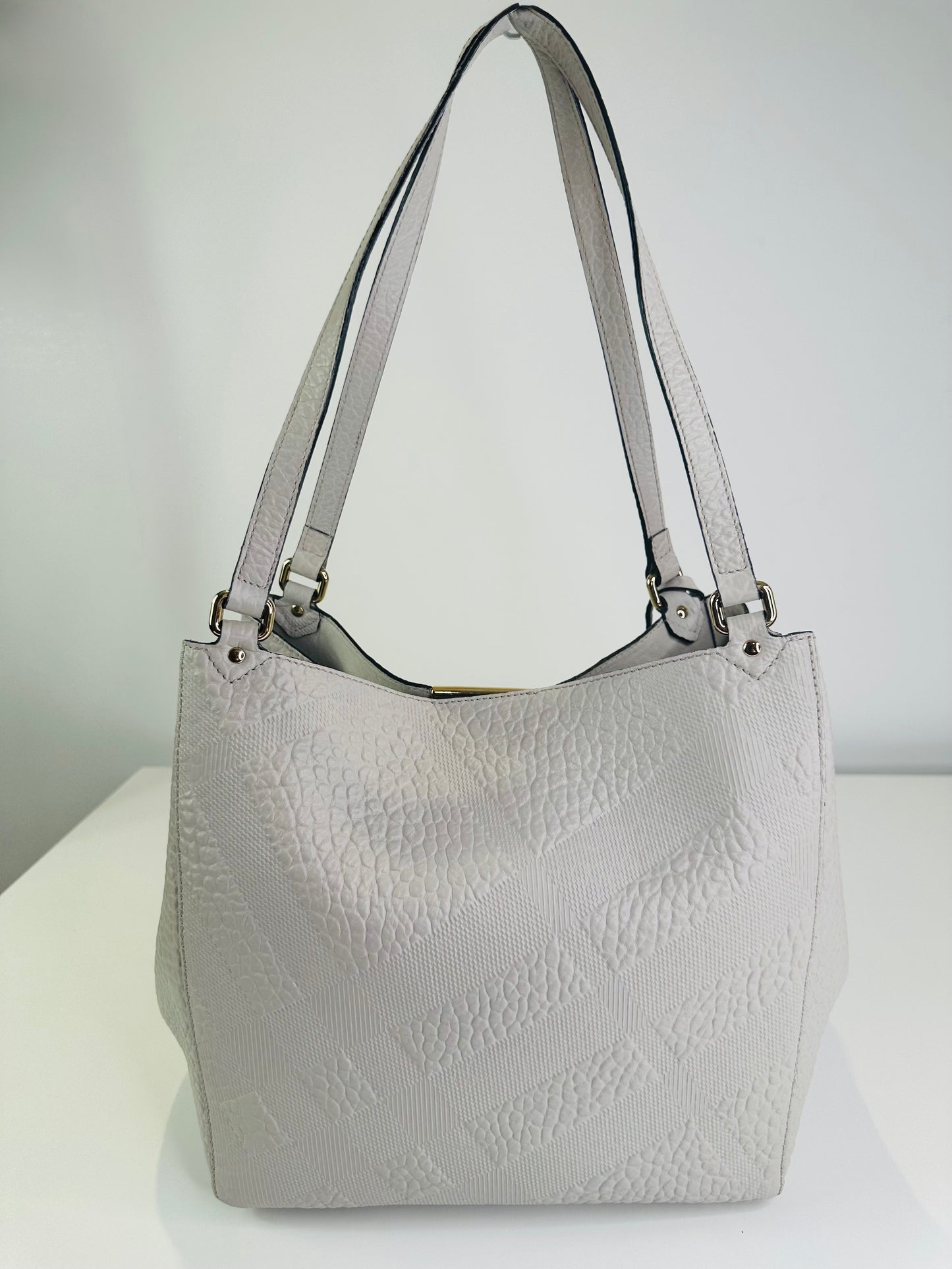 Embossed Check Lather Canterbury Tote Bag