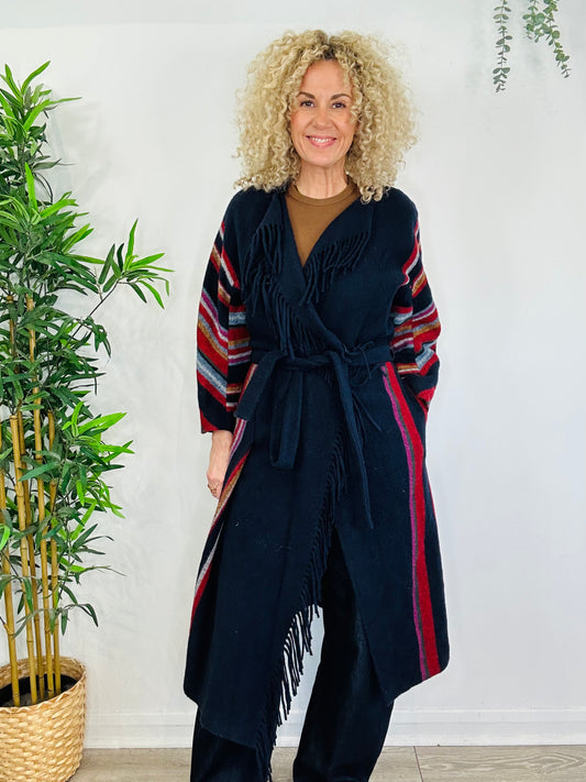 Fringed Belted Cardigan - Size M