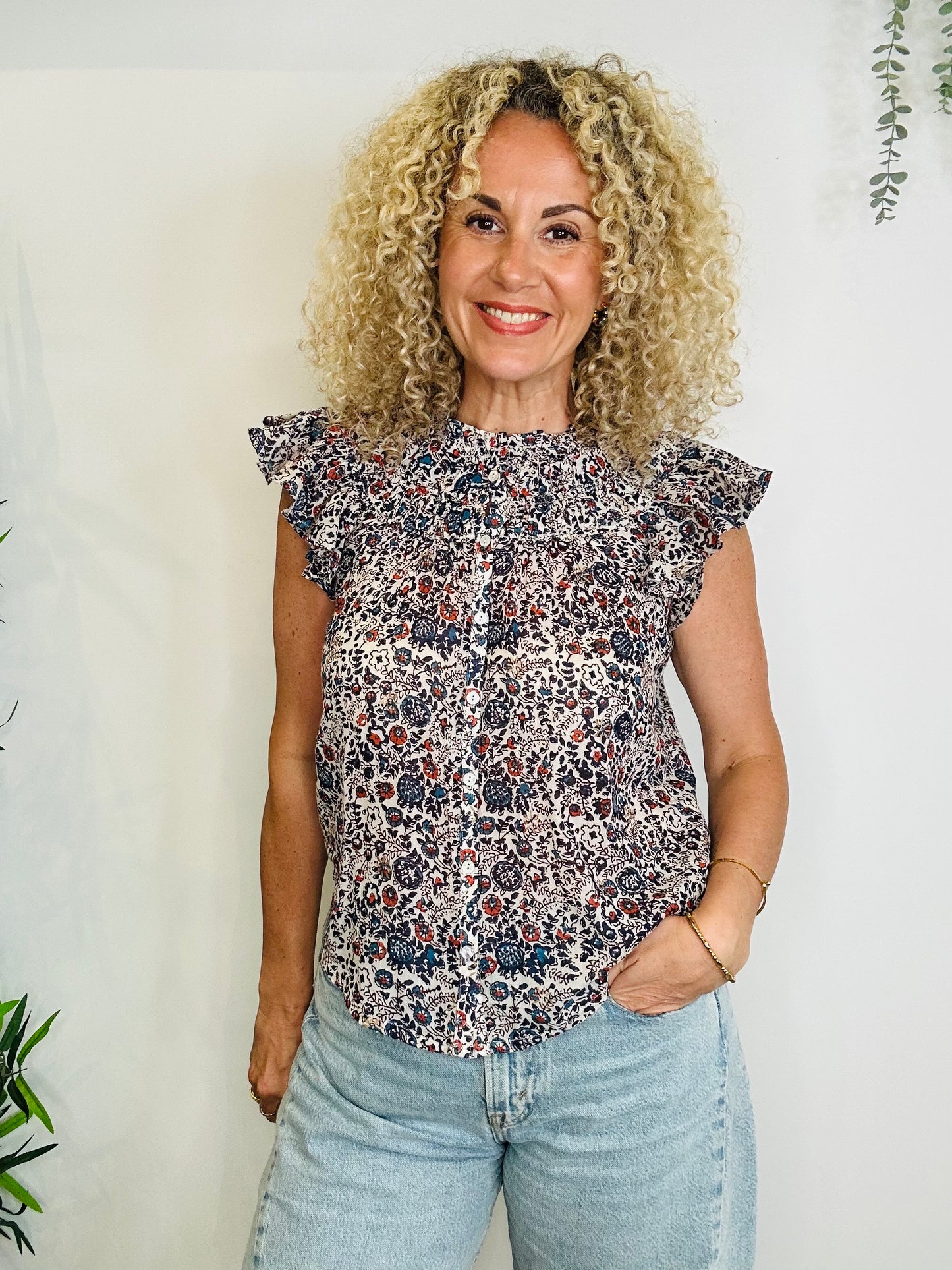 Sleeveless Floral Blouse - Size XS
