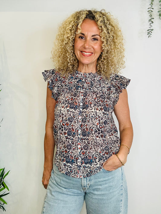 Sleeveless Floral Blouse - Size XS